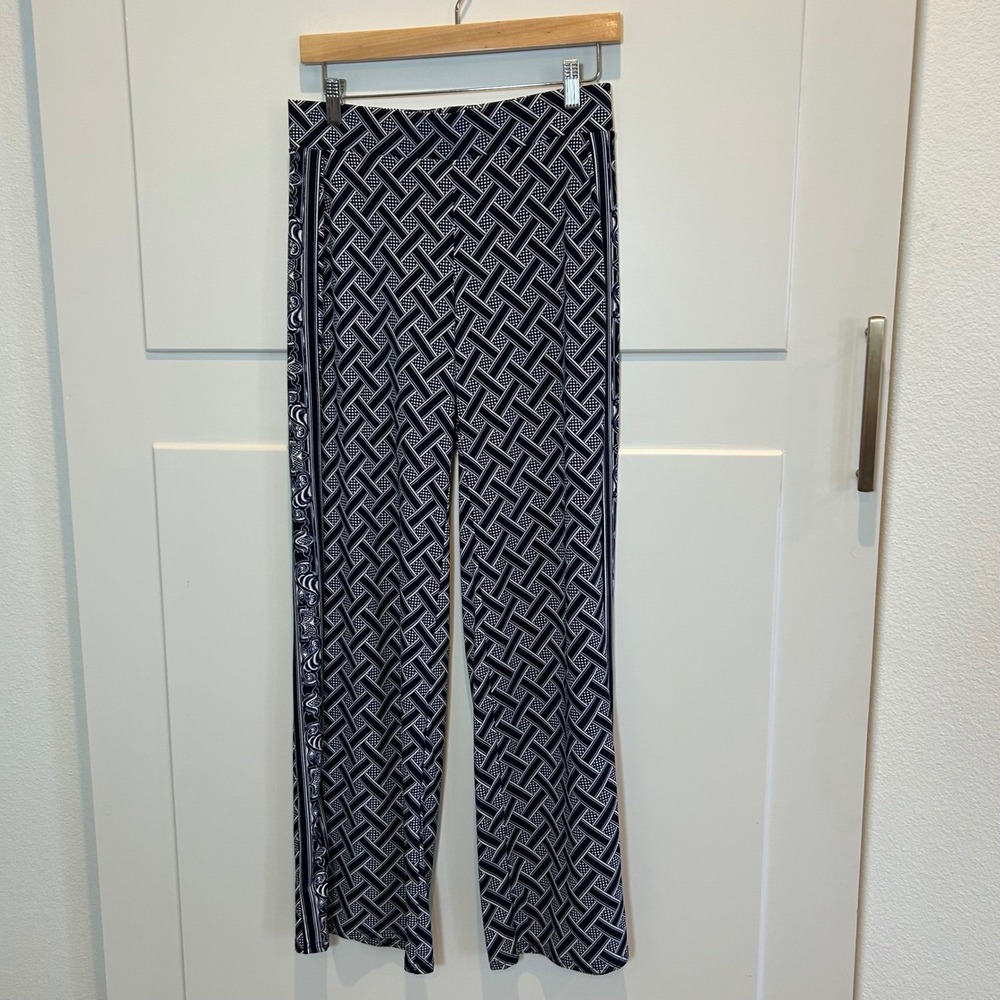 White House Black Market‎ Geometric Print Wide Leg Palazzo Pants Navy White XS